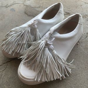 White fringe sneakers